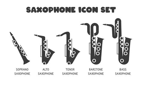 Types of saxophone flat web icon set. Saxophone logo design. Soprano ...