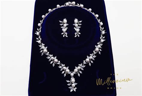 Swarovski Crystal Large Pearl Vine Leaves Necklace, Long Bridal Jewelry, Bridal Earrings And ...