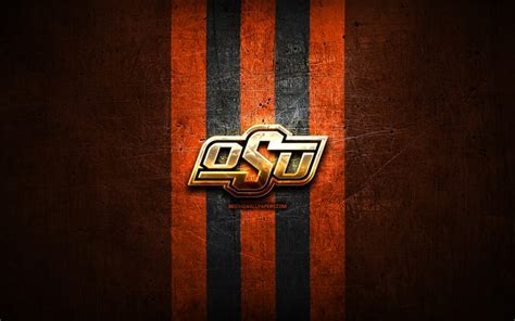 Download wallpapers Oklahoma State Cowboys, golden logo, NCAA, orange metal background, american ...