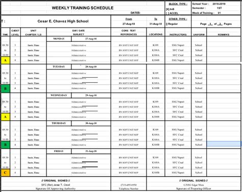 Army Training Schedule Template - Best Template Ideas