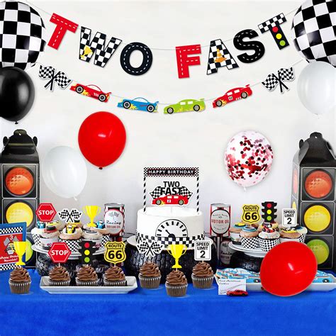 Race Car Two Fast Party Decorations Supplies Racing Theme 2nd Birthday ...