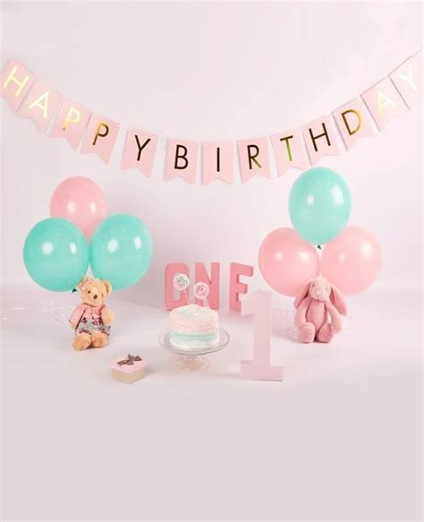 Baby Girl First 1 Year Old Happy 1st Birthday Party Backdrop With Balloon Photography Background