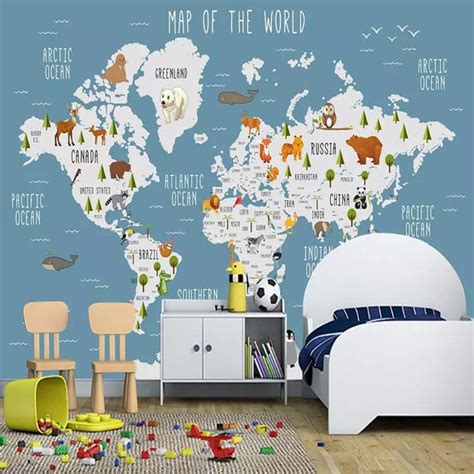 Cartoon World Map Wallpaper Mural, Custom Sizes Available – Maughon's