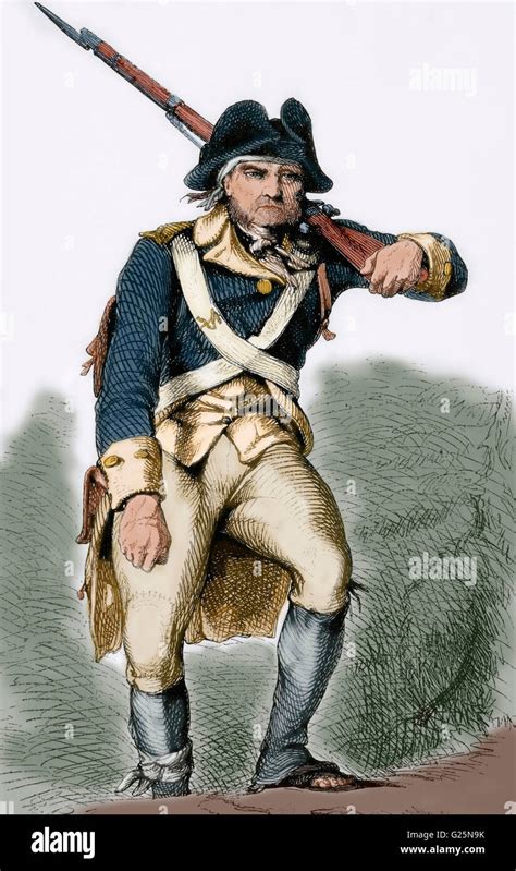 American Revolutionary War (1775-1783). North American soldier. Portrait. Engraving. 19th ...