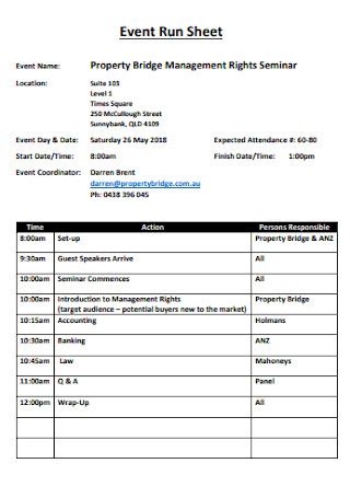 37+ SAMPLE Run sheets in PDF | MS Word