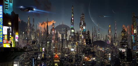 Wallpaper : futuristic city, science fiction, night, city lights, digital art, scott richard ...