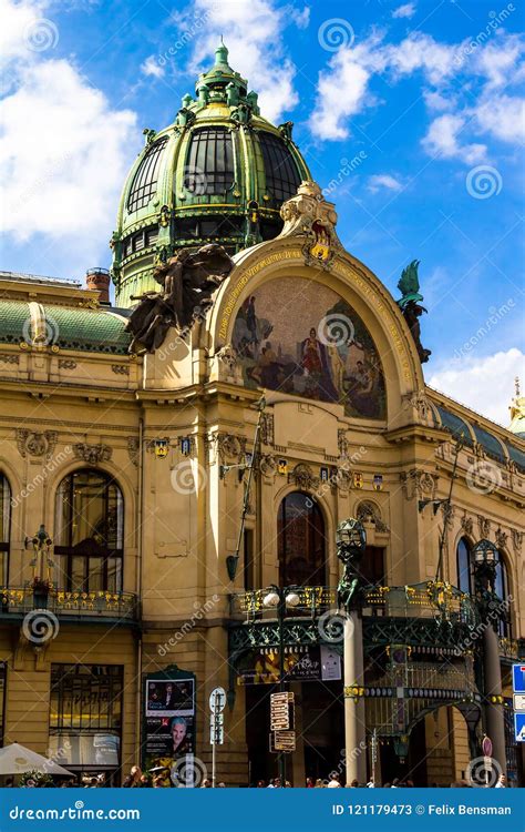 Municipal House in Prague editorial stock photo. Image of nouveau - 121179473