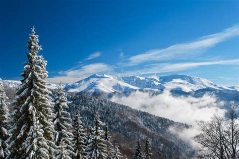 Winter Mountain Scenery and Snow Covered Peaks in Europe Stock Image ...