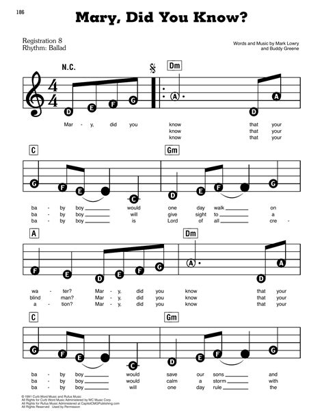 Mary, Did You Know? by Mark Lowry Sheet Music for E-Z Play Today at Sheet Music Direct