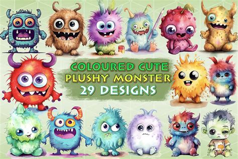 Coloured Cute Plushy Monster Big Bundle Graphic by RubyArt · Creative ...