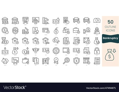 Set of bankruptcy icons thin linear style icons Vector Image