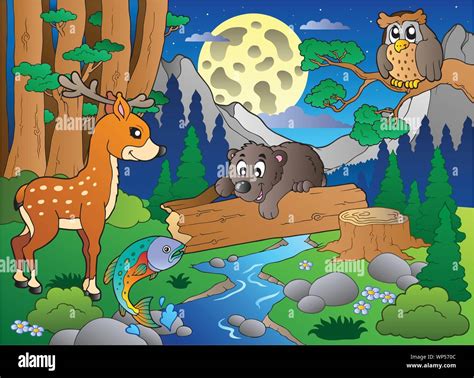 Forest scene with various animals 2 Stock Vector Image & Art - Alamy