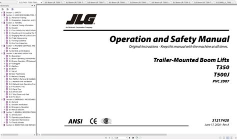 JLG Towable Boom Lift T350 T500J Operation, Service & Parts Manuals