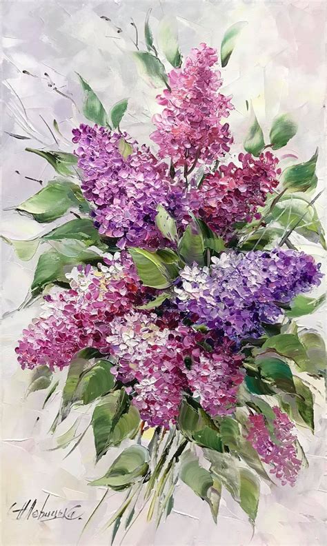 Lilac Oil Painting Original Flower Wall Art Purple Painting on Canvas ...