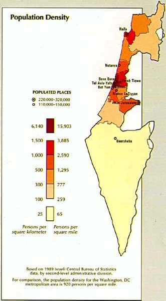 Map of Israel Population Density (1993)