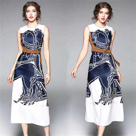 Women's Classical Print Fashion High end Dress A line Sleeveless Slim Elegant Party Dress-in ...