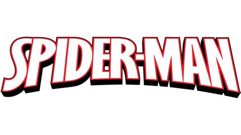 the logo for spider - man is shown in red and black on a white background