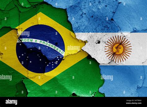 flags of Brazil and Argentina painted on cracked wall Stock Photo - Alamy