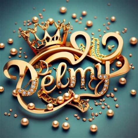 the word demly written in gold surrounded by pearls and other jewels on ...