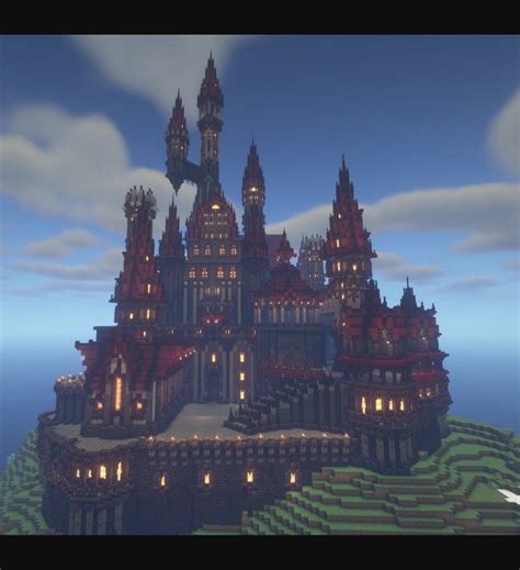 Evil Castle with red roofs and a stone base Minecraft Ice Castle, Minecraft Mountain Castle ...