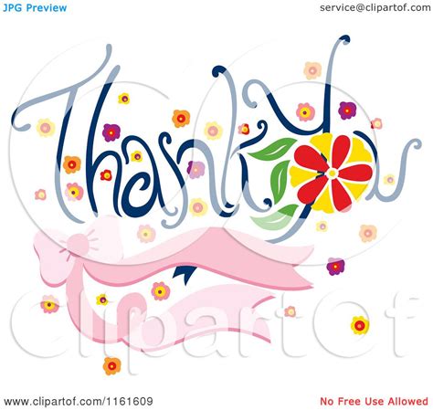 Cartoon of Thank You Text with Flowers and a Pink Bow - Royalty Free ...