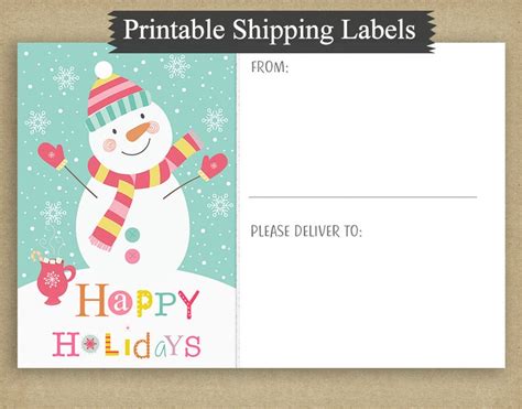 Printable 4x6 Christmas Shipping Labels Pastel Snowmen | Etsy