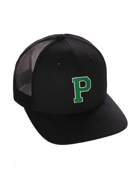 Structured Trucker Mesh Hat Custom Colors Letter P Initial Baseball Mid Profile (Black Black ...