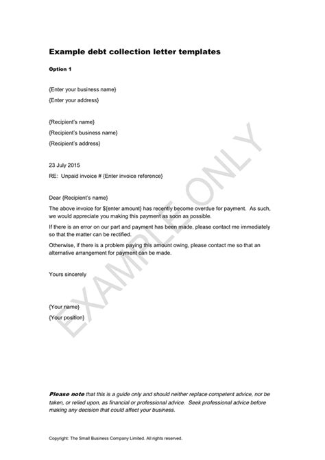 Example debt collection letter templates in Word and Pdf formats