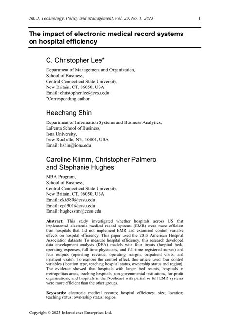 (PDF) The impact of electronic medical record systems on hospital efficiency