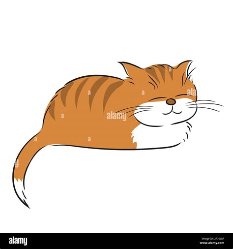 Cartoon striped ginger cat sleeping sweetly. Outline hand draw. Vector ...