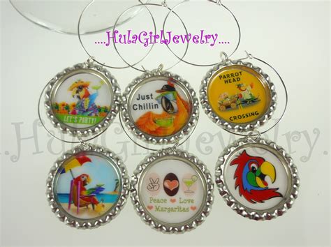 Parrothead, Jimmy Buffett Inspired, Margaritaville, Parrot Head Wine Charm Sets/ Margarita Charm ...