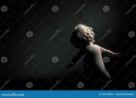 Creepy doll in the dark stock photo. Image of doll, child - 104129052