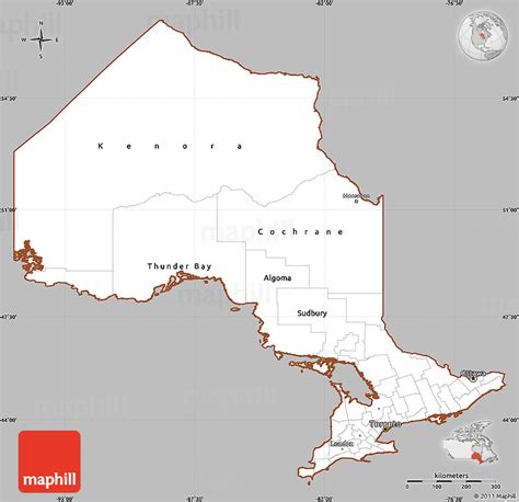 Gray Simple Map of Ontario, cropped outside