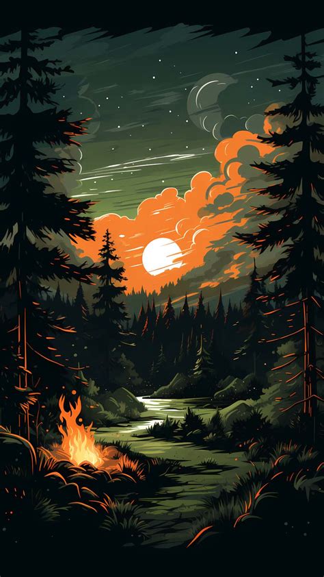 Bonfire Forest Evening iPhone Wallpaper 4K - iPhone Wallpapers