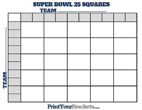 Printable Super Bowl Squares 25 Grid Office Pool