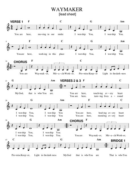 WAYMAKER (lead sheet; easy key) Sheet music for Piano (Piano-Voice-Guitar) | Musescore.com