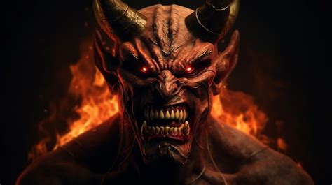 Premium AI Image | Devil in hell Scary monster with horns on a ...