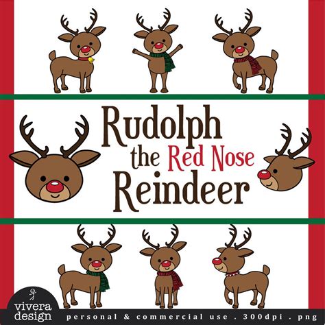 Digital Clip Art Rudolph the Red Nose Reindeer With Separate ...