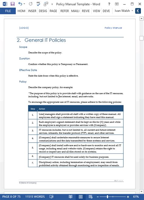 Policy Manual Template – 68 Page MS Word + Free Checklists – My Software Templates