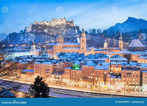 Salzburg Skyline In Winter As Seen From Kapuzinerberg, Salzburger Land, Austria Royalty Free ...