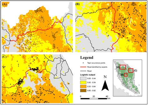 Habitat-suitability map for the endangered Asian Tapir (Tapirus ...