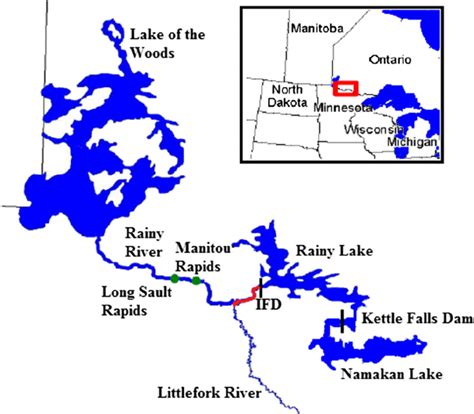 Location of Rainy River, International Falls Dam (IFD), Long Sault, and... | Download Scientific ...