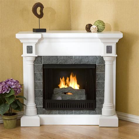 White Stone Electric Fireplace | Fireplace tile, Slate fireplace surround, White corner electric ...