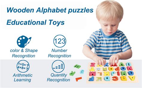 Amazon.com: Joqutoys Alphabet Puzzles for Toddlers Wooden ABC/123 Puzzle Board Uppercase ...