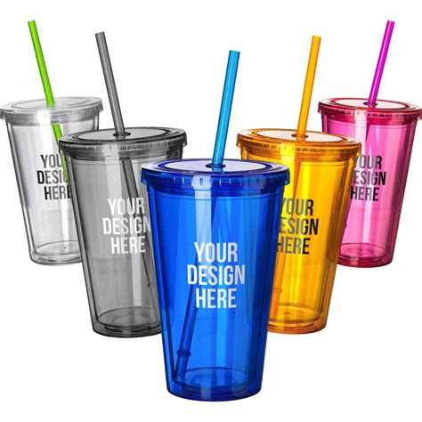 Promotional 16 Oz. Double Wall Acrylic Tumbler With Straws with Custom Logo for $3.40 Ea.