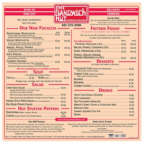 Daily Menu – The Sandwich Hut Since 1963