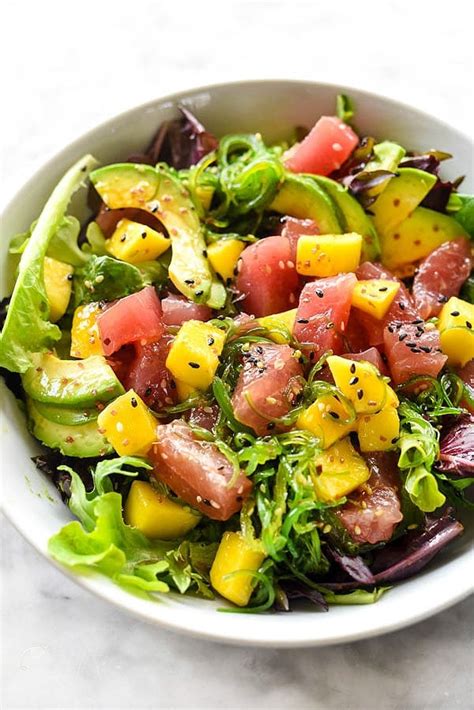 Ahi Tuna Poke Salad with Mango | foodiecrush.com