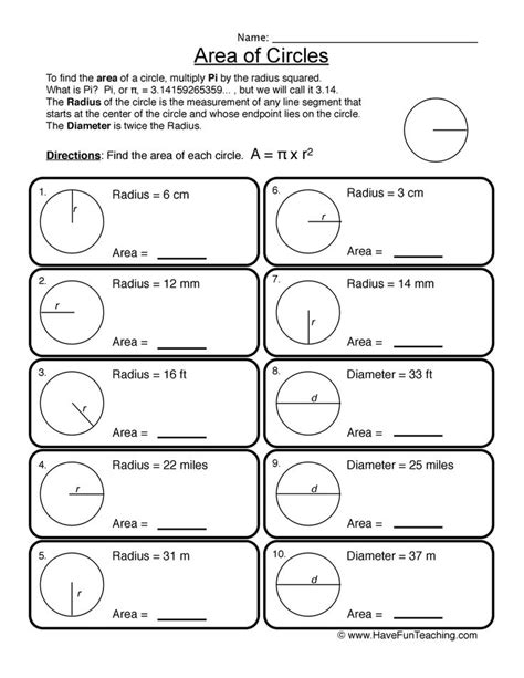 Area of Circles Worksheet - Have Fun Teaching | Area of a circle, Have fun teaching, Circles ...