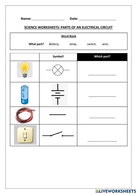 science worksheet for electrical circuit with symbols and symbols on it ...