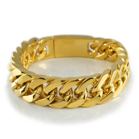 18K 14mm Gold Cuban Link Bracelet Stainless Steel – Niv's Bling